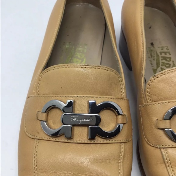 Womens Salvatore Ferragamo Loafers Shoes Leather Tan Size 6 - Picture 7 of 9